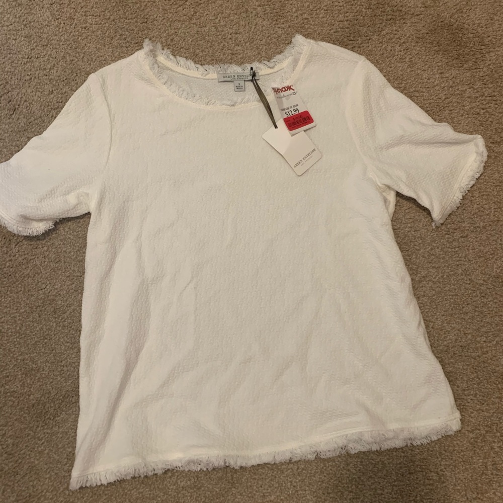 NWT green envelope brand white short sleeve shirt